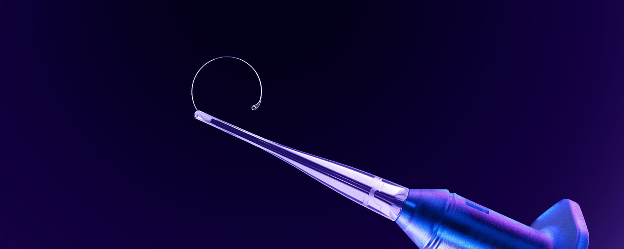 Background image of Ringject with CTR curled out of the tip on a dark purple background.